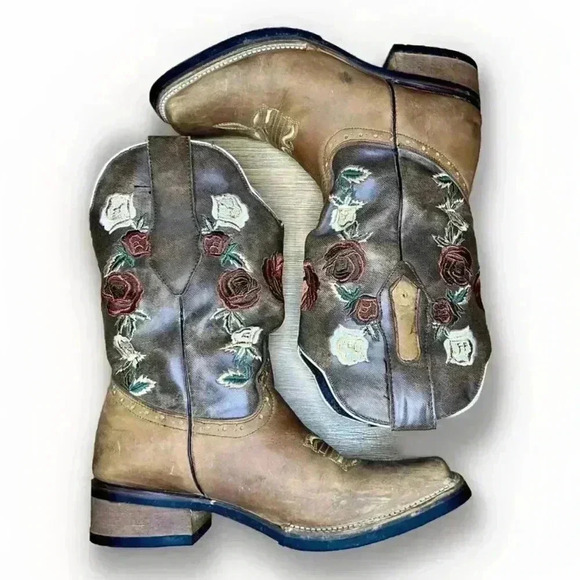 Chaparral Shoes - Chaparral Women's Boot Size 8 Paja Floral Square Toe Leather Western Cowboy